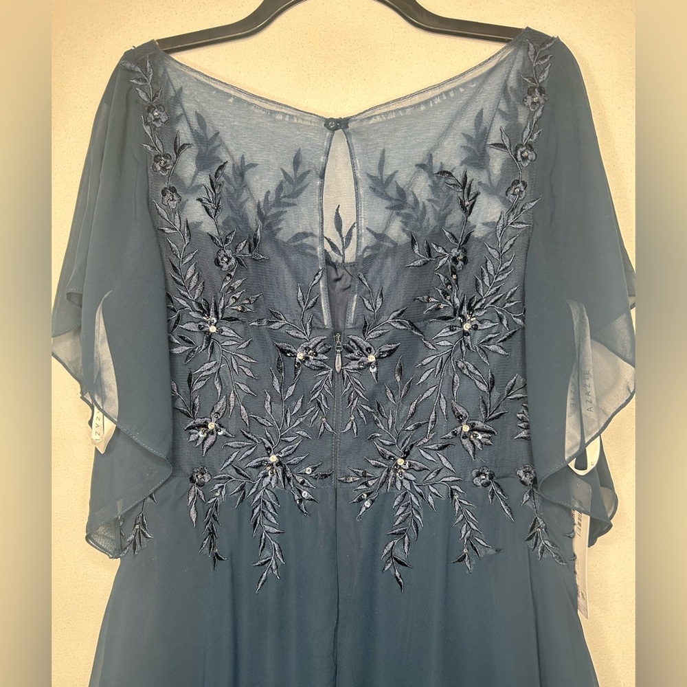 Azazie Fatiola Navy A-Line Boatneck sequins Chiffon bridesmaids dress size 14 - Picture 8 of 16